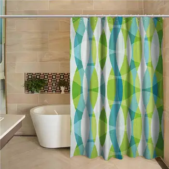 

Grunge Hotel Quality Polyester Shower Curtain Geometric Oval Shapes Elliptic Vertical Curves Nature Theme Pattern Shower and