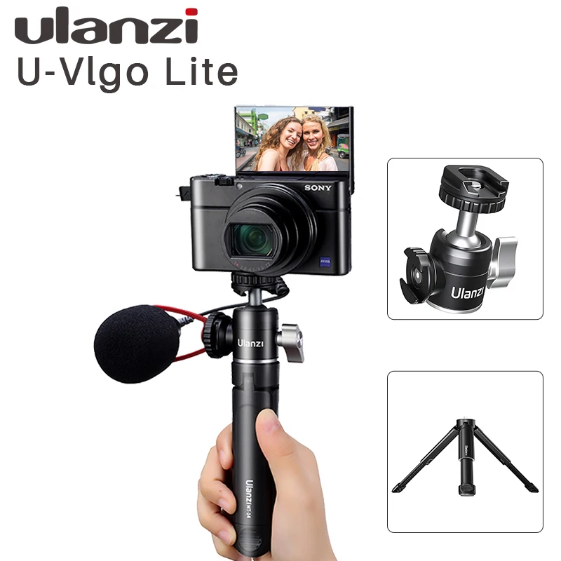 

Ulanzi Mini Vlog Tripod Dual Cold Shoe Ballhead for Microphone LED Light Extend Smartphone Tripod for Sony A6400 Photography kit