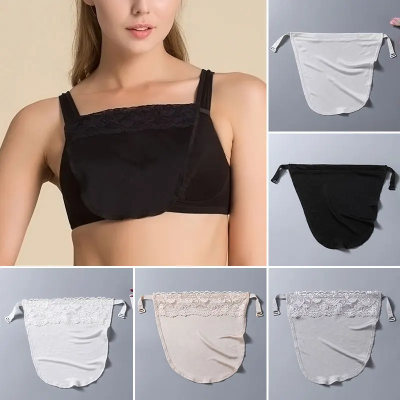 Women's Lace Mulberry Silk Cleavage Cover Up Camisole Solid Color Breathable Invisible Clip-on adjustable Tube top