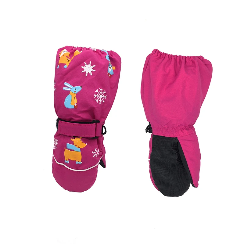 1 пара лыжных перчаток, Детские рукавицы, зимние уличные лыжные перчатки с длинными рукавами, Нескользящие утепленные лыжные перчатки с мультяшным принтом - Цвет: Rose Pink
