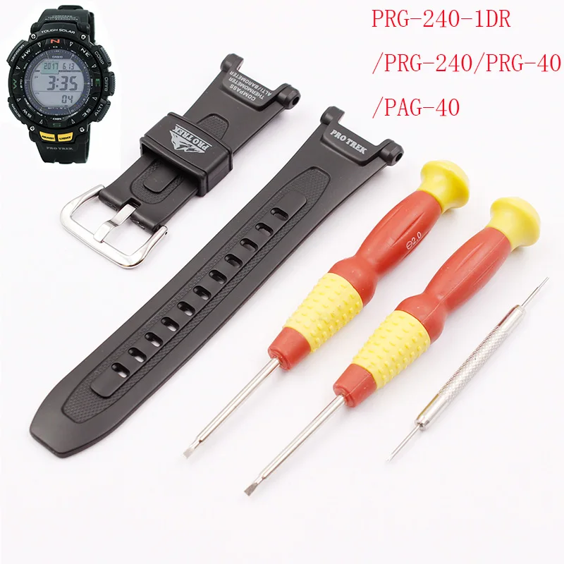 Accessori Per Orologi Per Orologio Da Alpinismo Casio Prg-240B/Prg-240/Prg-40/Prg-240-1Dr Cinturino Sportivo In Resina Nera Da Uomo Con Fibbia Ad Ardi