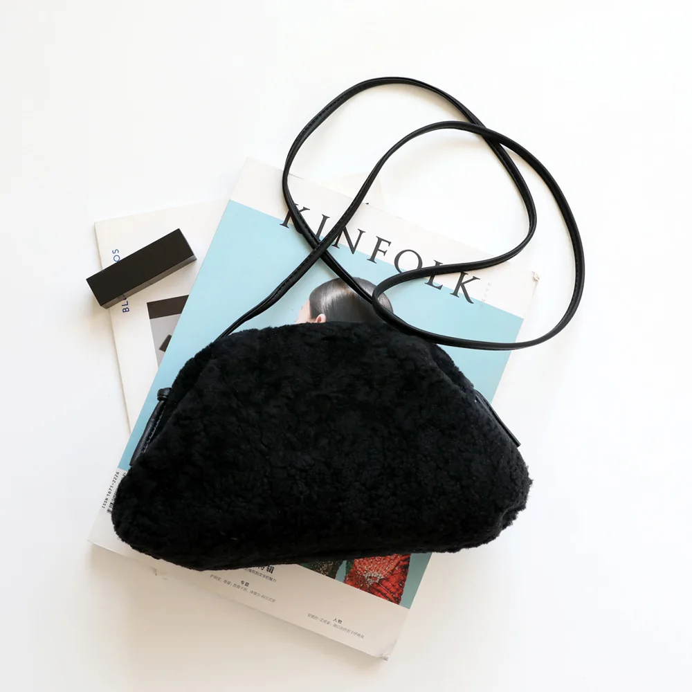 Зима, клатч из овечьей шерсти, твидовая вечерняя сумочка, сумка для переноски, сумочка - Цвет: Black