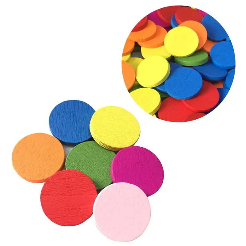 50pcs 감각 라운드 조각 다채로운 라운드 나무 동그라미 아이 수제 공예 교육 수공예품 학생 교육 에이즈 나무 장난감
