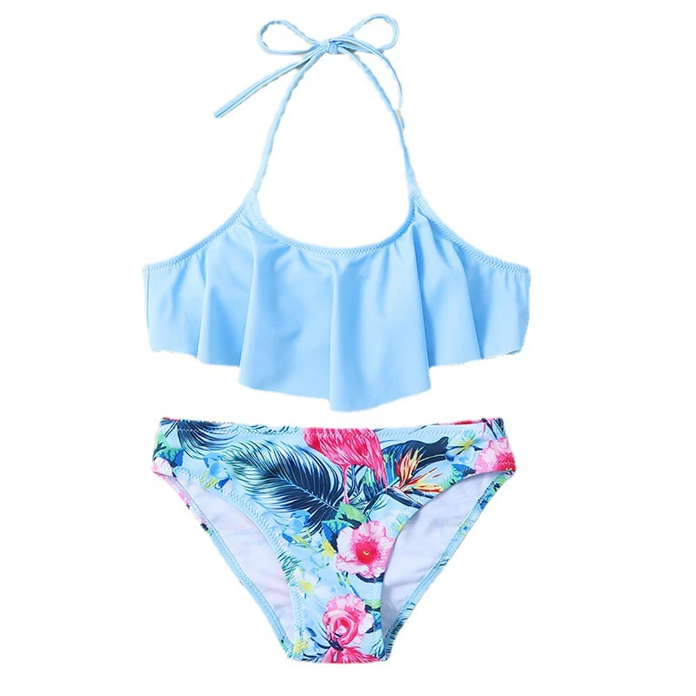 Girls' Two-Piece Ruffle Bikini Set - Falbala Swimsuit, High Waist Bottom, Bathing Suit