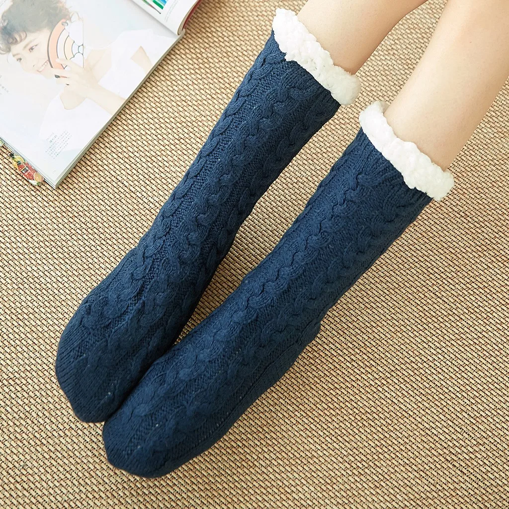 Mi store/Женские уютные однотонные носки; зимние теплые носки для сна; домашние Пушистые Носки-тапочки; пушистые теплые носки на флисовой подкладке; Рождественский подарок