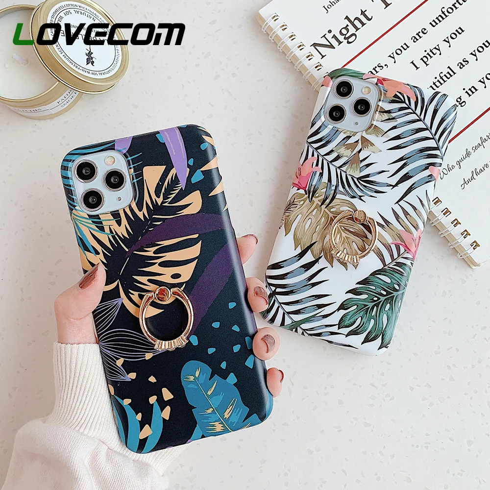 LOVECOM Colorful Banana Leaf Ring Stand Phone Case For iPhone 11 Pro Max XR X XS 7 8 6S Plus Soft IMD Back Cover | Мобильные