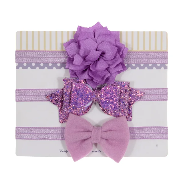 New 3pcs/lot Sequin Felt Bow Lotus Flower Elastic Headbands Kids Photography Props Baby Girls Cute Headwear Christmas Gift Sets 2