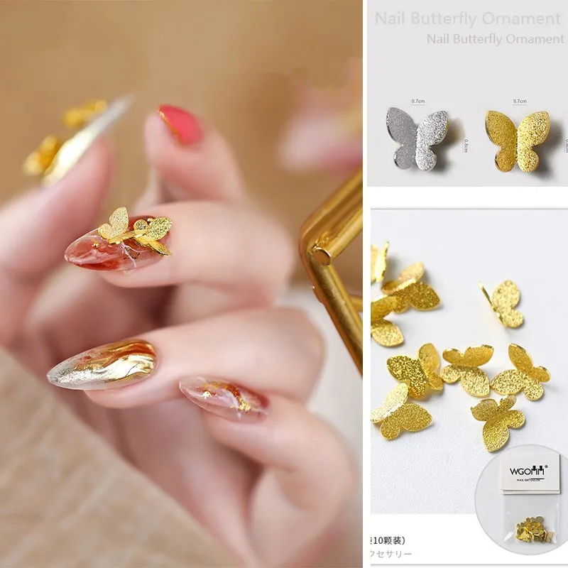 Металлические золотистые/Серебристые 3D заклепки-бабочки для ногтей 1 пакет 10 шт.