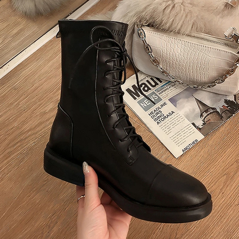 Женские ботильоны с перекрестной шнуровкой мотоциклетные ботинки из