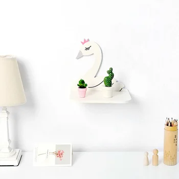 

Wooden Shelf Cute Nordic Swan Storage Shelf Display Rack Holder Support Organizer Board Wall Decor