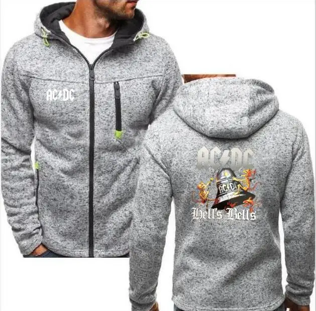 Серый fashion brand shirt ACDC clock hoodie long sleeve warm riverdale hooded zipper shirt casual men's sweatshirt - Цвет: Серый