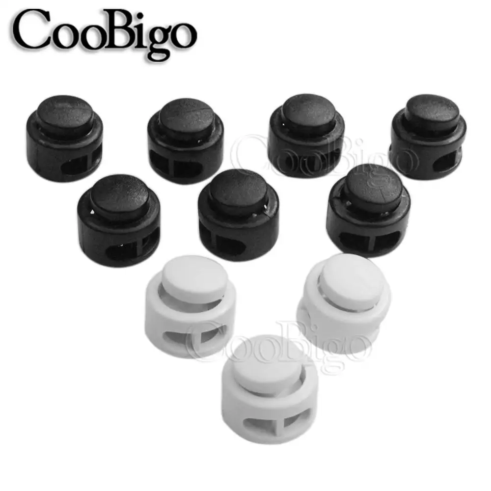 100pcs Plastic Black & White Cord Lock Clamp 2 hole Toggle Clip Stopper 2mm Rope Paracord Garment Shoes Accessories 13.5 x 13mm | Спорт и