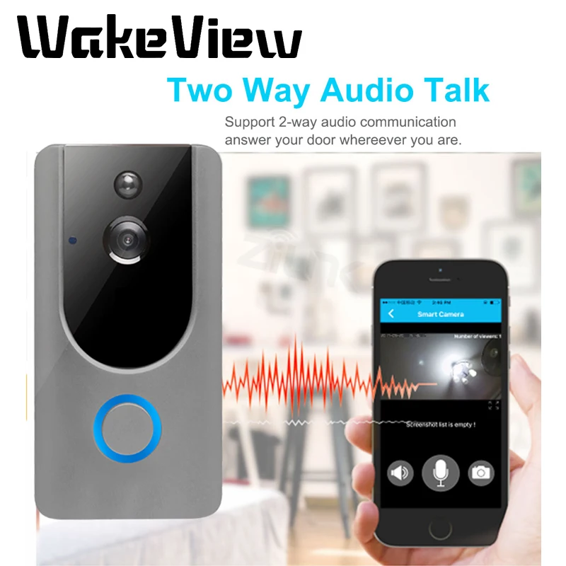 

WakeView 1080P Smart Wireless WiFi Video Doorbell Intercom Phone Call Door Bell Camera IR Remote Record Home Security Monitoring