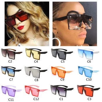 

Oversized square sunglasses ladies 2020 luxury brand fashion flat top red black transparent lens one piece men's Gafas sun visor
