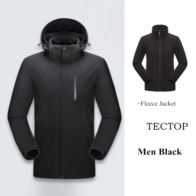Зимняя мужская куртка большого размера, походные куртки, ветровка и водонепроницаемая, 3 в 1, верхняя одежда - Цвет: Men Black