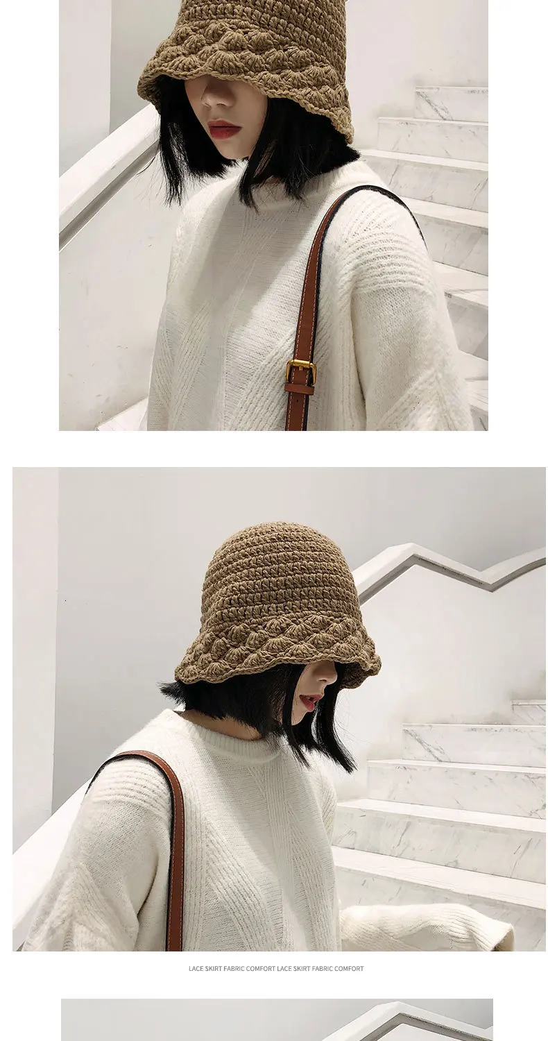 Зимняя Корейская версия милое кружевное шерстяное ведро шляпа Женская однотонная теплая вязаная шапочка для бассейна Простой повседневный для шутника женская шляпа