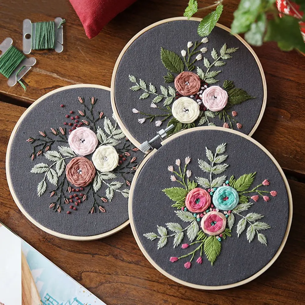 

DIY Embroidery Flower Handwork Needlework for Beginner Cross Stitch Kit Ribbon Painting Embroidery Hoop Home Decoration