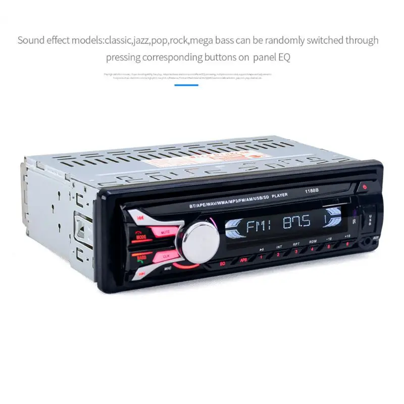 1188B Bluetooth автомобильный стерео 1Din плеер с держателем телефона в тире fm-радио