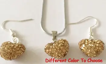 

gdg23 multicolor disco bead pave heart Silver Plated snake chain Crystal crystal set earrings Necklace