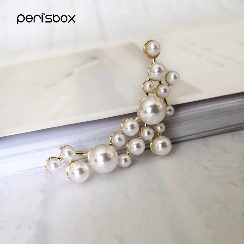 

Peri'sBox Single Piece Cluster Pearl Earrings Crawler for Left Ear Geometric Pearl Stud Earrings Elegant Earrings for Women 2019