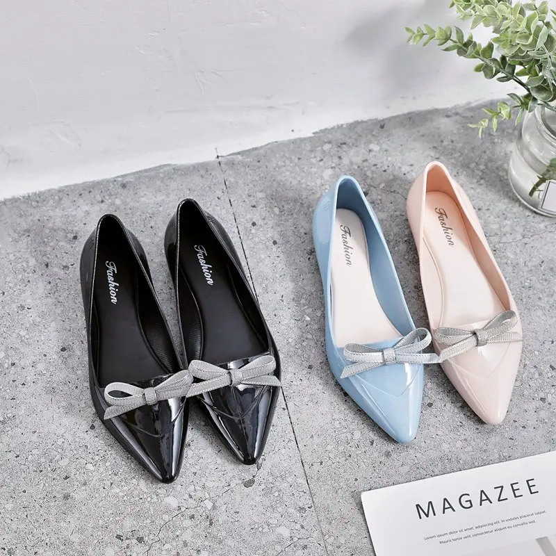 

Four Seasons Shallow Mouth Pointed Shoes Women's Sweet Graceful Bow Flat Top Shoes Gel Shoes Ballerina Shoes Work Rain Boots