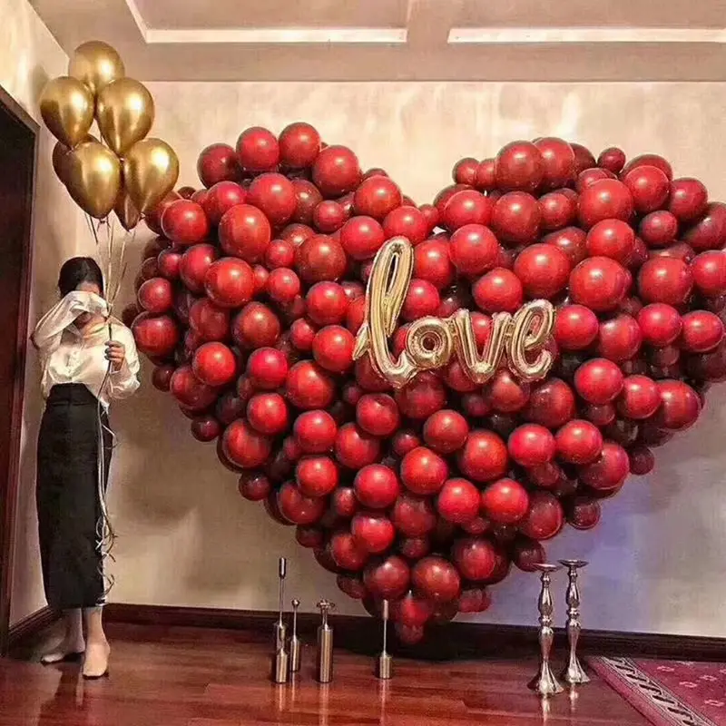 

50Pcs/Pack10 inch Ribbon Gold Latex Balloon Ruby 6pcs Balloon Valentine Day