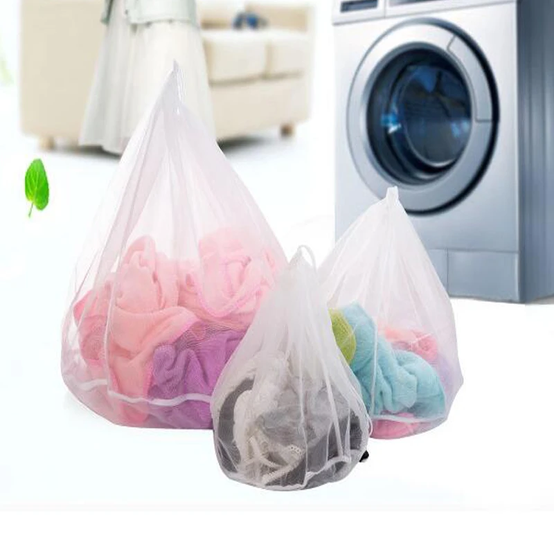 3 Sizes Clothing Mesh Bags Thicken Fine Lines Drawstring Laundry Bag Bra Underwear Protective Laundry Bags For Washing Machines