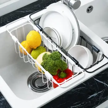 

New Kitchen Retractable Iron Sink Strainer Drain Vegetable Fruite Drainer Basket Sponge Holder Storage Rack Sink Filter Shelf