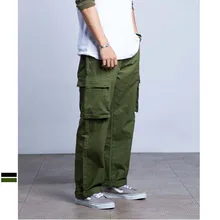 Новые модные хлопковые прямые Свободные мешковатые брюки-карго с большим карманом, мужские повседневные штаны в стиле хип-хоп, шаровары, брюки для скейтборда