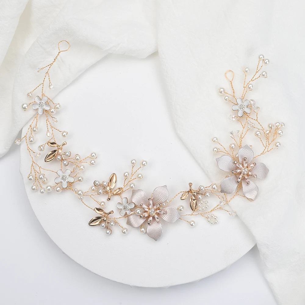 Gold Flower Crown and earrings Shiny Rhinestones Crystal Pearl women Hair Accessories Headwear Bridal Jewelry Sets