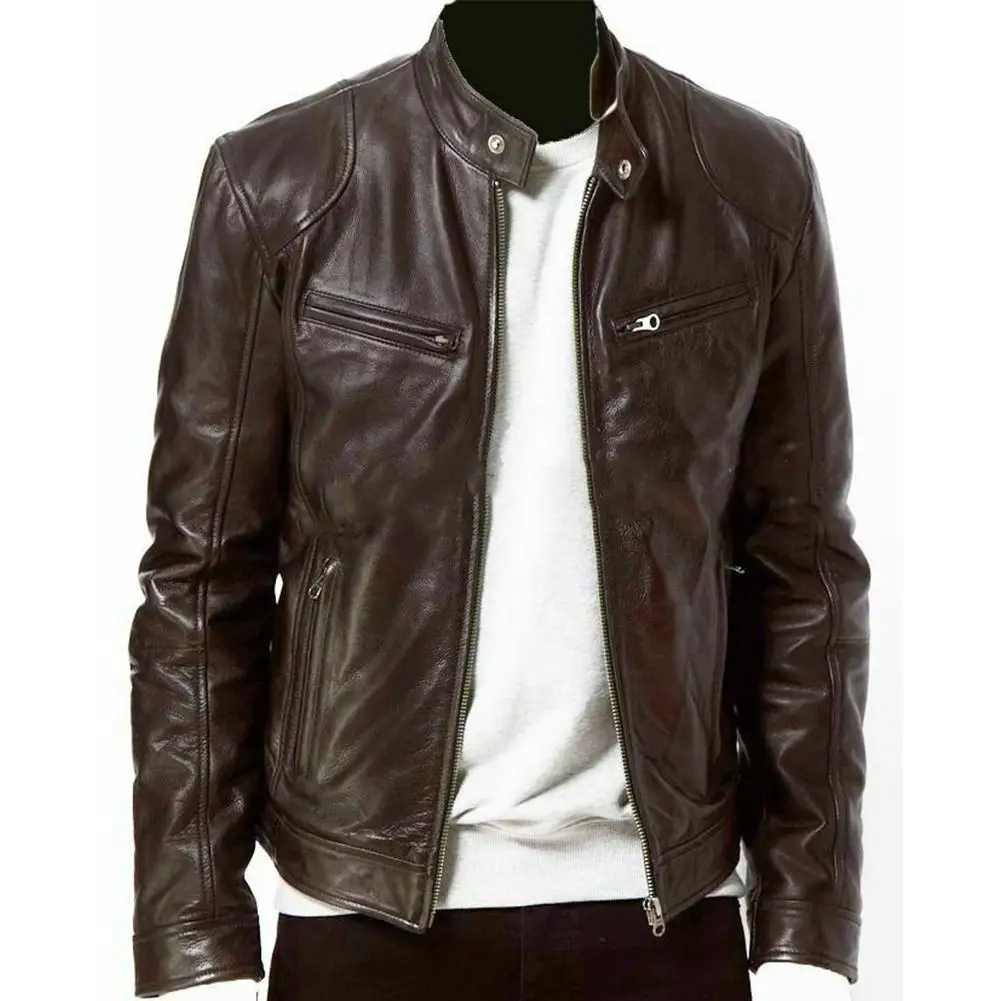 Yfashion, модное пальто из искусственной кожи для мужчин, куртка на молнии со стоячим воротником, мотоциклетные куртки, мужские повседневные офисные деловые куртки