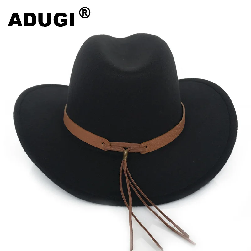 Однотонная простая Модная Ковбойская шапка котелок ADUGI с кисточками и ремнем