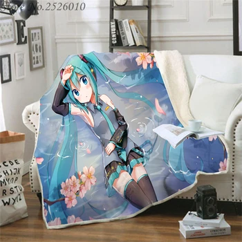 

Throw blanket Hatsune Miku 3D Velvet Plush Blanket Bedspread For Kids Girls Sherpa Blanket Couch Quilt Cover Travel 08