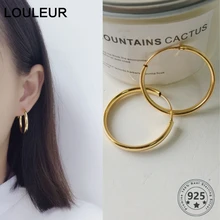 LouLeur 925 пробы серебряные круглые серьги-кольца геометрические ажурные глянцевые Простые Модные серьги для женщин очаровательные ювелирные изделия