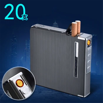 

Metal Cigarette Case Box Lighter USB Electronic Tungsten Turbo Lighter 20pcs Cigarette Holder Tobacco Plasma Arc Lighters Pulsed