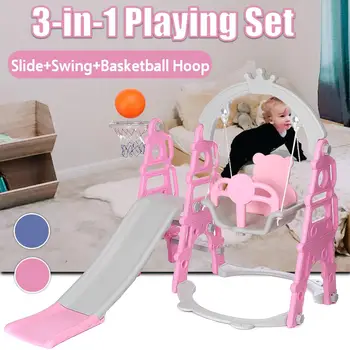 

3-IN-1 Children's Sliding Board Seesaw Home Kids Playground Plastic Slide Basketball Toy Set Indoor Kindergarten Swing for Child