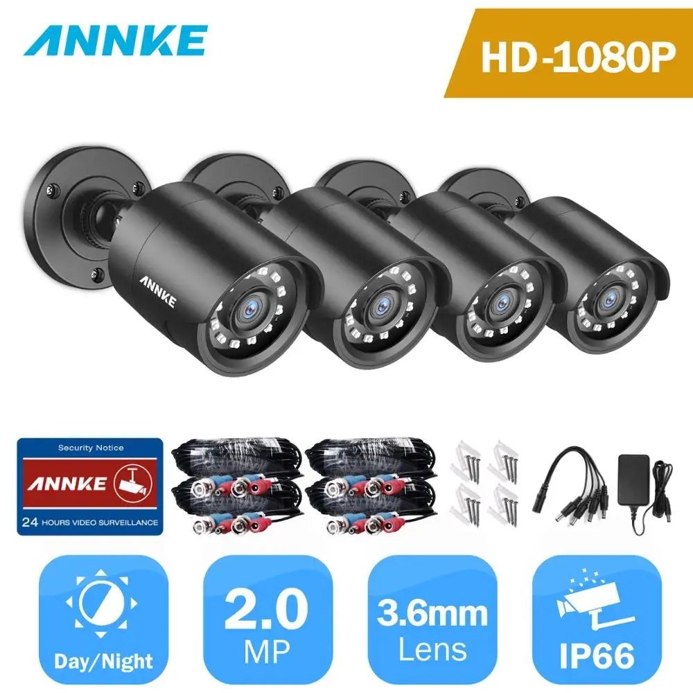 ANNKE 4 шт 1080P камера наблюдения s 2MP IP66 Водонепроницаемая камера видеонаблюдения для помещений и улицы Комплект ночного видения 30 м с Умной ИК-камерой