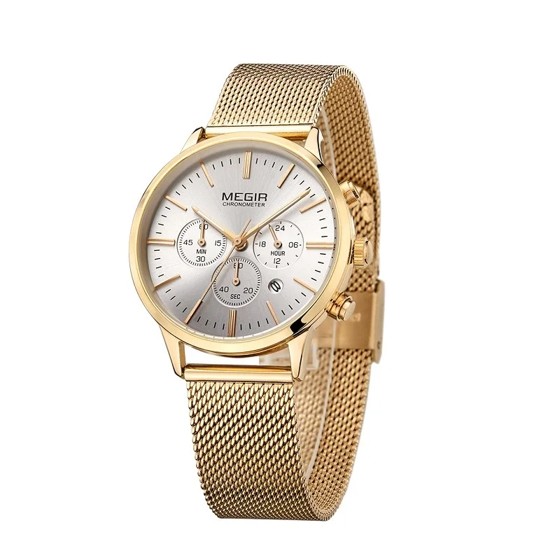 MEGIR брендовые роскошные женские часы модные кварцевые женские часы спортивные часы Relogio Feminino Наручные часы для влюбленных девушек Frie - Цвет: gold-opp bag