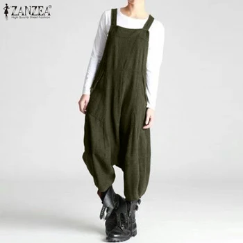 

Vintage Tank Overalls Women's Jumpsuits ZANZEA 2020 Casual Long Heram Pants Female Sleeveless Playsuits Plus Size Rompers 5XL