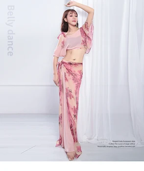 

Women belly dance suit adult fairy chiffon Oriental dance clothing female performance costumes group show clothes printing