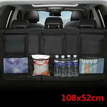 

Car Trunk Organizer Car Rear Seat Back Storage Bag Net High Capacity Hanging Tidying Interior Pouch Auto Accessories Supplies