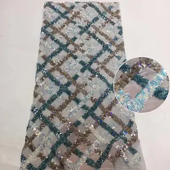 

NEW High Quality 2020 Tulle sequins Beaded French Nigerian Lace Fabrics Pearls Embroidered Guipure African 3d Lace Fabric gold
