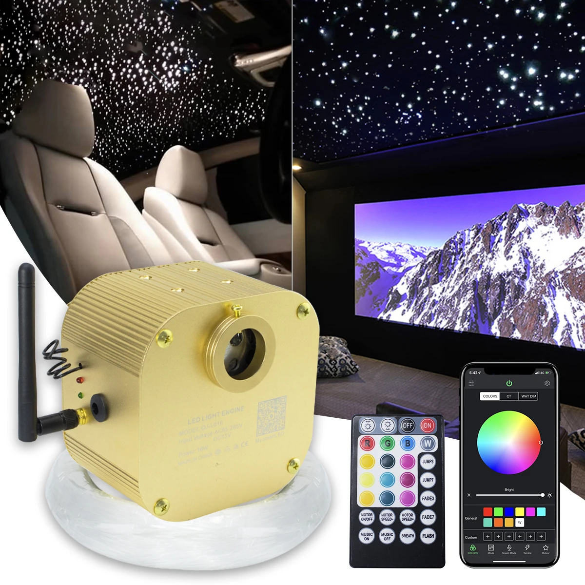 16W Twinkle Fiber Optic Starry Ceiling lighting kits Bluetooth APP Smart Music Control for Car roof star kid Room Ceiling Light
