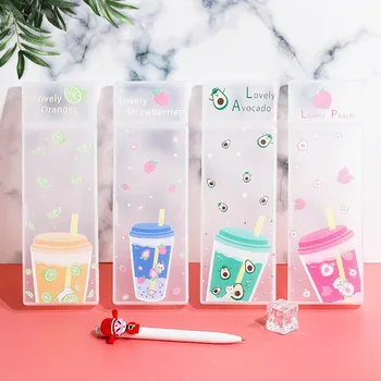 

1pc Cartoon Fruit Pattern Transparent Pencil Case Frosted Plastic Pencil Pens Storage Box for Student Stationery Office Supplies