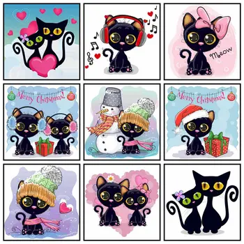 

DIY Diamond Mosaic Cartoon Kittens Full Square/Round Drill Diamond Painting Embroidery with Rhinestones Art Home Decoration Gift
