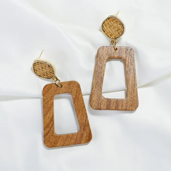 

AENSOA Vintage Wooden Drop Earrings For Women Girl Maxi Jewelry Ethnic Wood Big Geometric Dangle Earrings Pendientes Party Gift