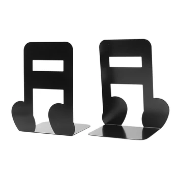 

2Pcs Musical Note Metal Bookends Iron Support Holder Desk Stands For Books Black