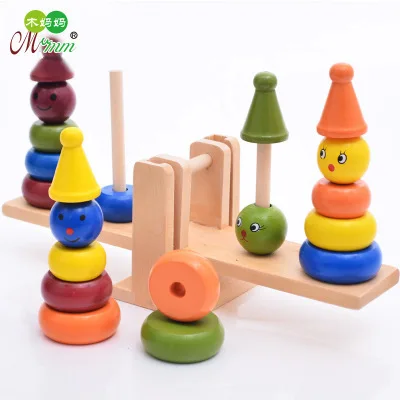 

Children'S Educational Rings Jenga Building Blocks Toy Kindergarten Early Childhood Wooden Large Size Clown Balance
