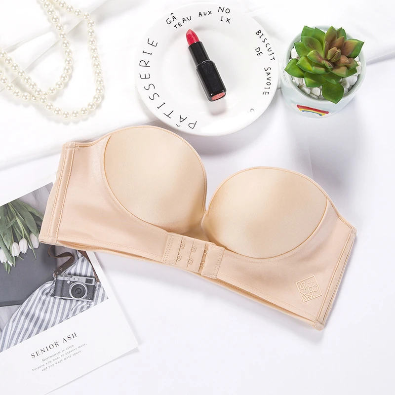 Women Sexy Strapless Push Up Bra Front Closure Bralette Invisible Bras  Underwear Lingerie 1/2 Cup Seamless Brassiere ABC Cup
