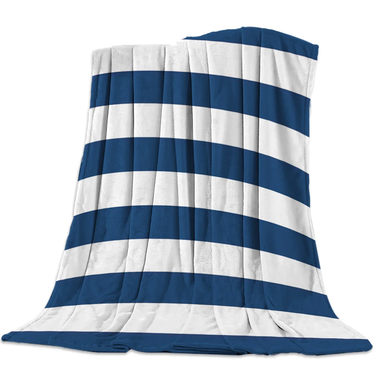 Striped Blue And White Bed Cover Flannel Blanket Throws Fleece Throw Wrap Personalized Microfiber Deep Sleep All-Season | Дом и сад